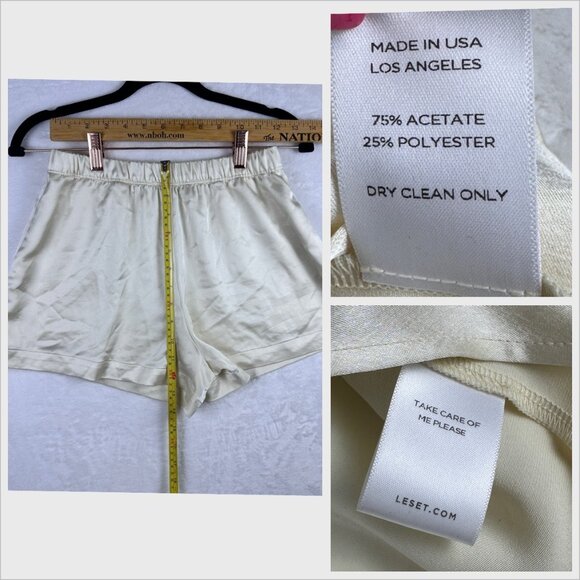 LESET Cream Satin Lounge Set Vest & Shorts XS Minimalist Luxe Sleepwear - Picture 6 of 8